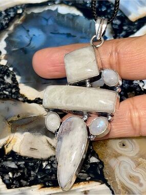 Large ❌SALE; Small stone is Crack, See Pictures ❌Rainbow Moonstone Pendant 3”